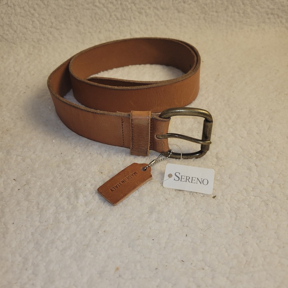 Sereno Mens‎ Leather Belt Made in Italy Brown Full Grain Brass Buckle Size 40